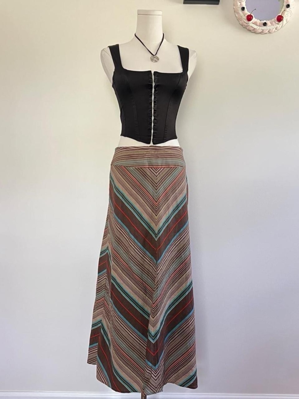 East 5th vintage y2k Striped Chevron Maxi Skirt in Brown and Teal